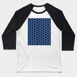 Black Hearts, Polka Dots, Pattern on Blue Baseball T-Shirt